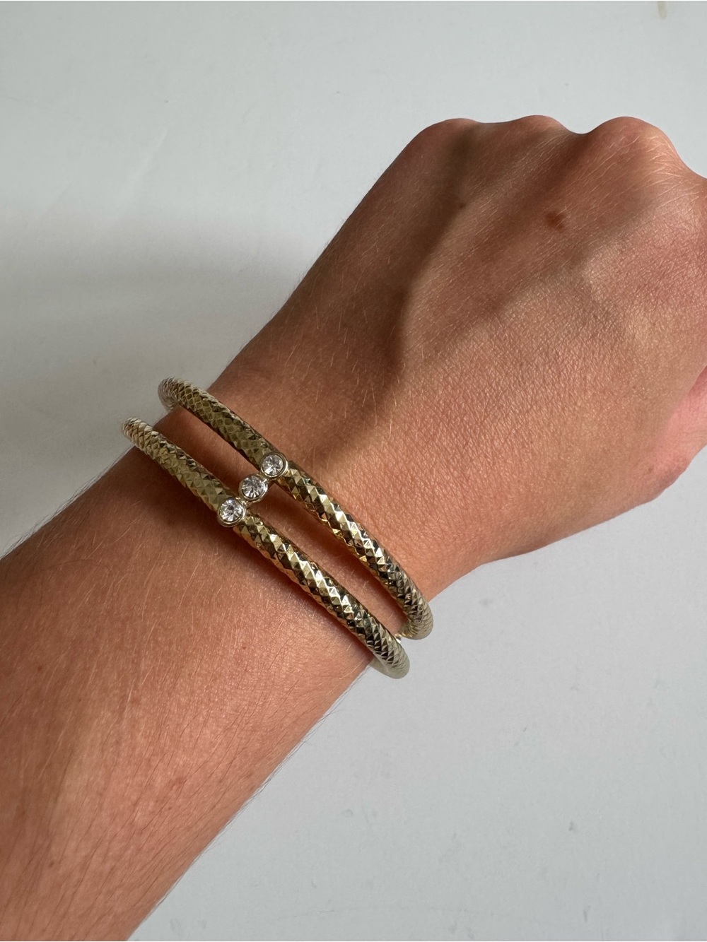 Gold Double Wrap Bracelet with Clear Crystal Accents
